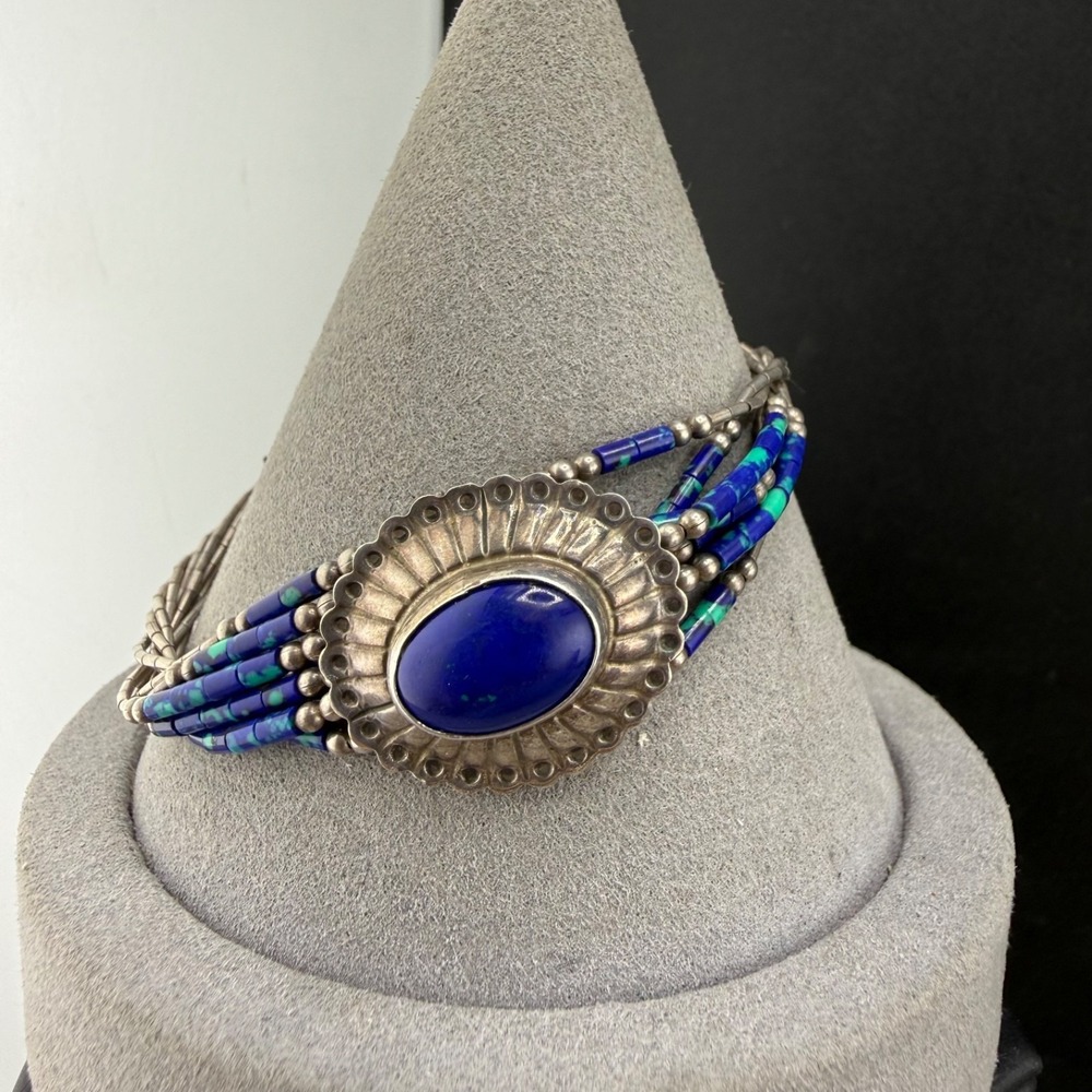 Vintage Liquid Sterling Silver Lapis Bracelet Southwestern 7"